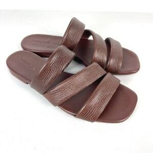 Vince Dallas Embossed Leather Slip On Slide Sandals Brown Women's Size 6M
